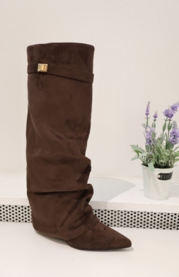 Kozaki damskie na płaskim (36-41) CLS638 BROWN