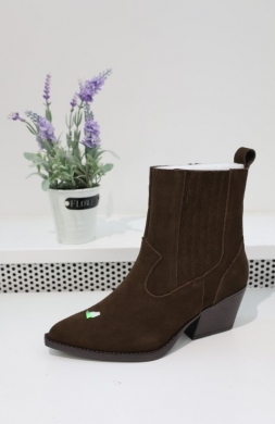 Botki damskie ocieplane na obcasie (36-41) 6350 BROWN-SKORA