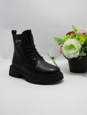 Botki damskie ocieplane na płaskim (36-41)  E8223-1 BLACK