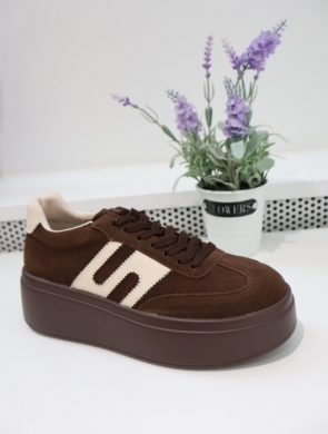 Buty sportowe damskie na płaskim (36-41) NS601 BROWN-SKÓRA