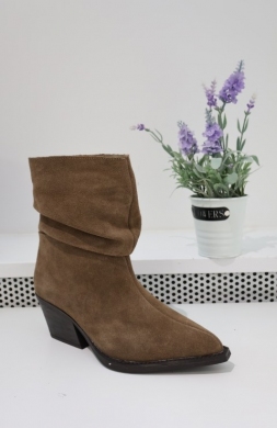 Botki damskie na obcasie (36-41) 5308 KHAKI-SKORA