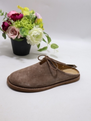 Klapki damskie na płaskim (36-41) K-324 BROWN-SKÓRA
