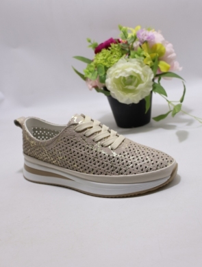 Buty sportowe damskie na płaskim (36-41) P-805 BEIGE SKÓRA