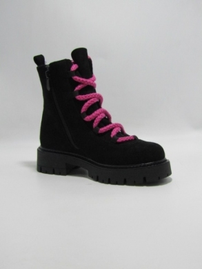 Botki damskie ocieplane na płaskim (36-41) 168-572 BLACK/FUSHIA
