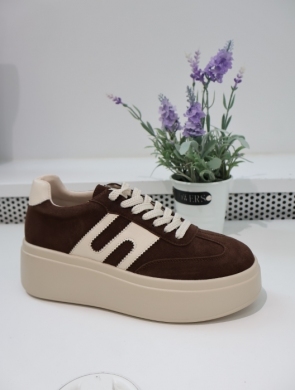 Buty sportowe damskie na płaskim (36-41) NS601 KHAKI-SKÓRA