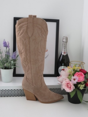 Kozaki damskie na obcasie (36-41) 8672 KHAKI