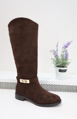 Kozaki damskie na płaskim (36-41) 69009 COFFE