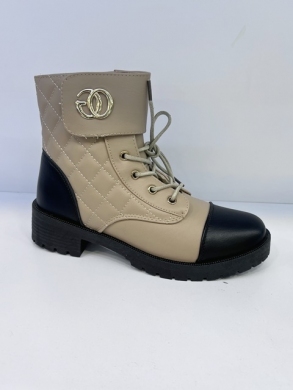 Botki damskie ocieplane na płaskim (36-41) F-223 KHAKI/BLACK
