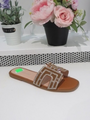 Klapki damskie na płaskim (36-41) P3097-22 CAMEL