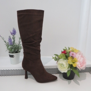 Kozaki damskie ocieplane na szpilce (36-41) 9186 BROWN