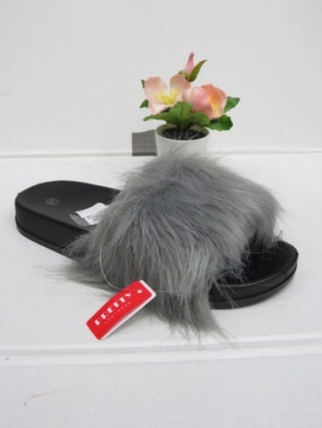 Klapki damskie z futerkiem (36-41) DT6-B6 GREY/BLACK