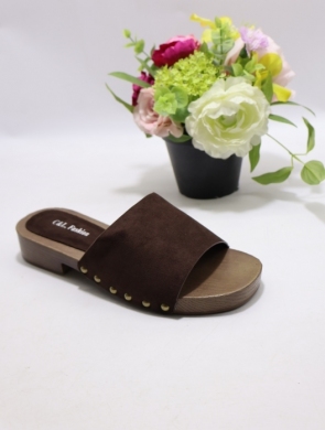 Klapki damskie na płaskim (36-41) B-761 BROWN