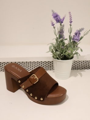 Klapki damskie na obcasie (36-41) H8-1191A BROWN
