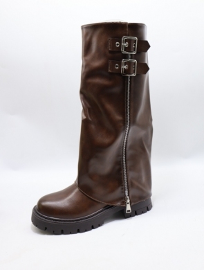 Kozaki damskie na płaskim (36-41) DE8025 BROWN/PU