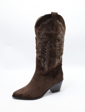 Kozaki damskie ocieplane na obcasie (36-41) 555 BROWN